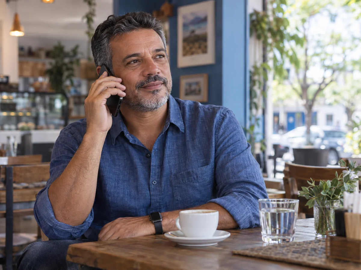 Cena ilustrativa de um cliente participando de uma pesquisa por telefone